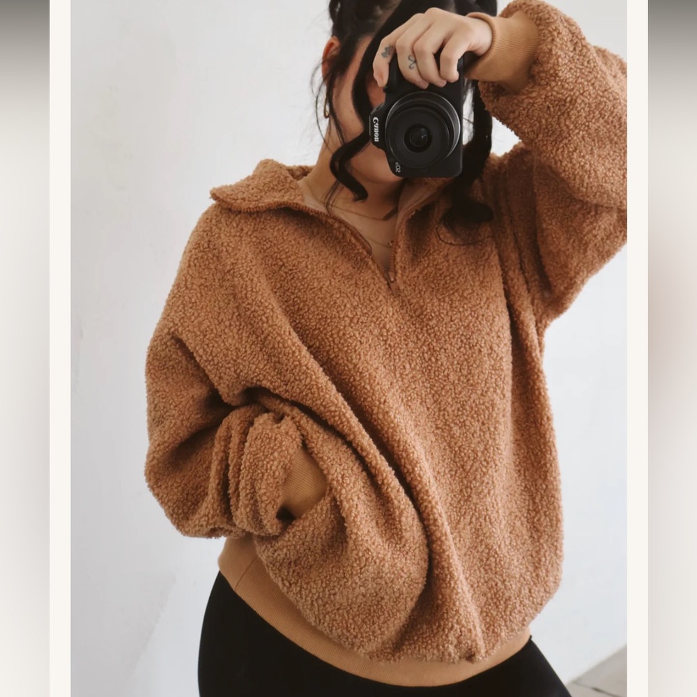 Cozy Tan Teddy Sherpa Pullover Jacket
